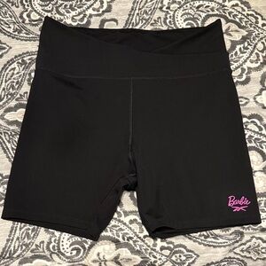 Reebok Women's Black Bike Shorts with Pink Logo